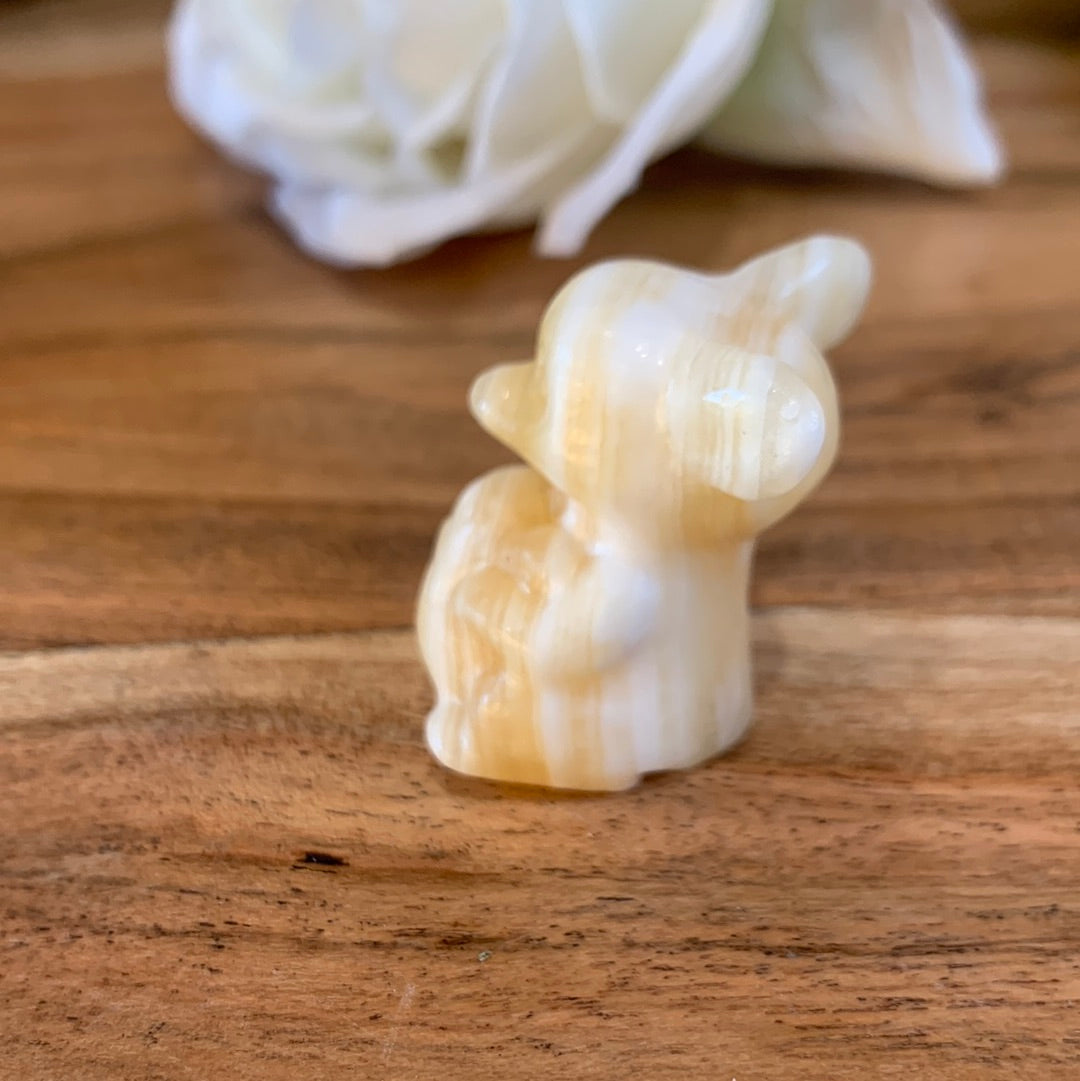 WINNIE THE POOH IN HONEY CALCITE, BLACK OBSIDIAN, OPALITE & RUBY ZIOSITE