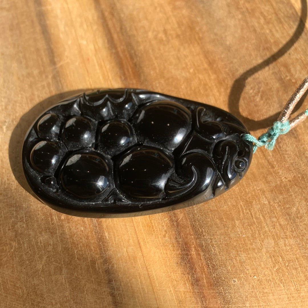 BLACK OBSIDIAN DRAGON EGG PENDANT