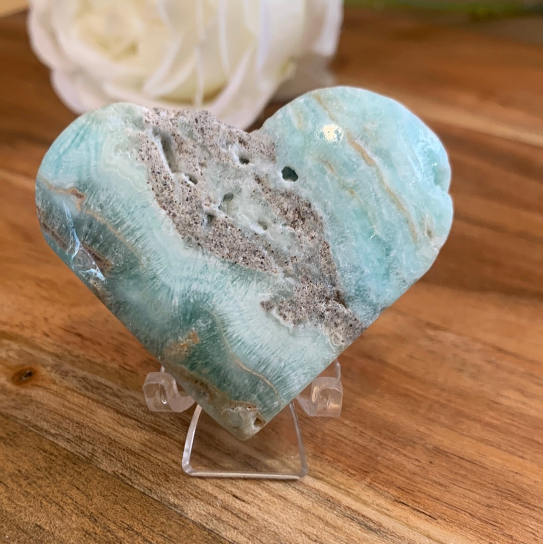 BLUE ARAGONITE HEARTS with stand