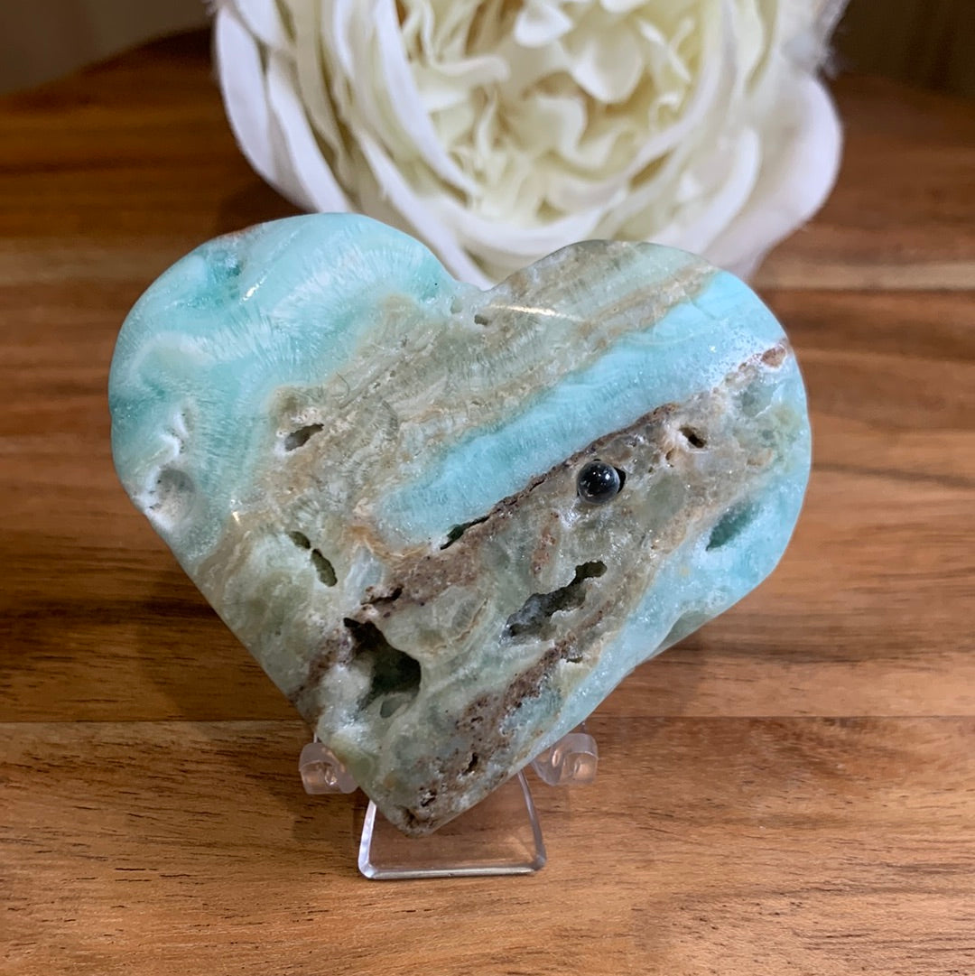BLUE ARAGONITE HEARTS with stand