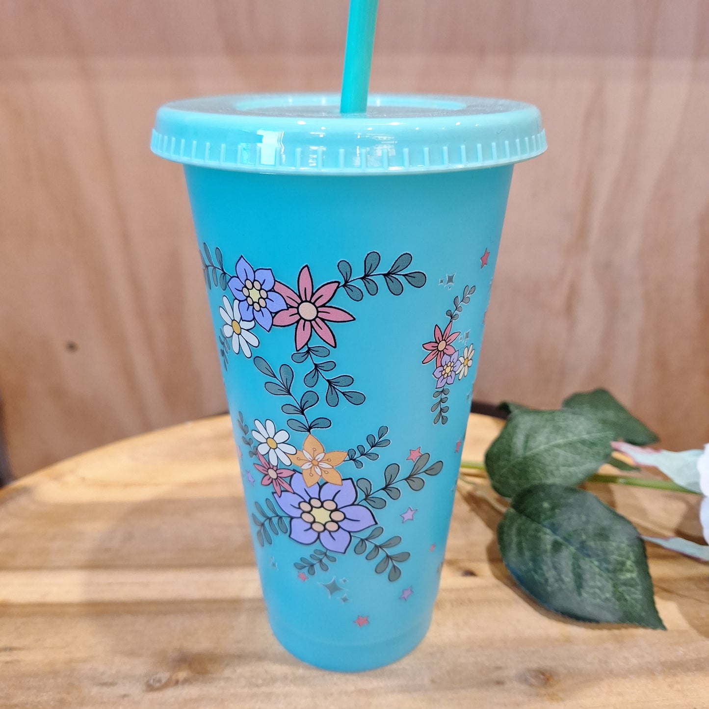 COLOUR CHANGING REUSABLE BPA FREE L CUP (24oz) WITH LID AND STRAW + SUBLIMATION WRAP