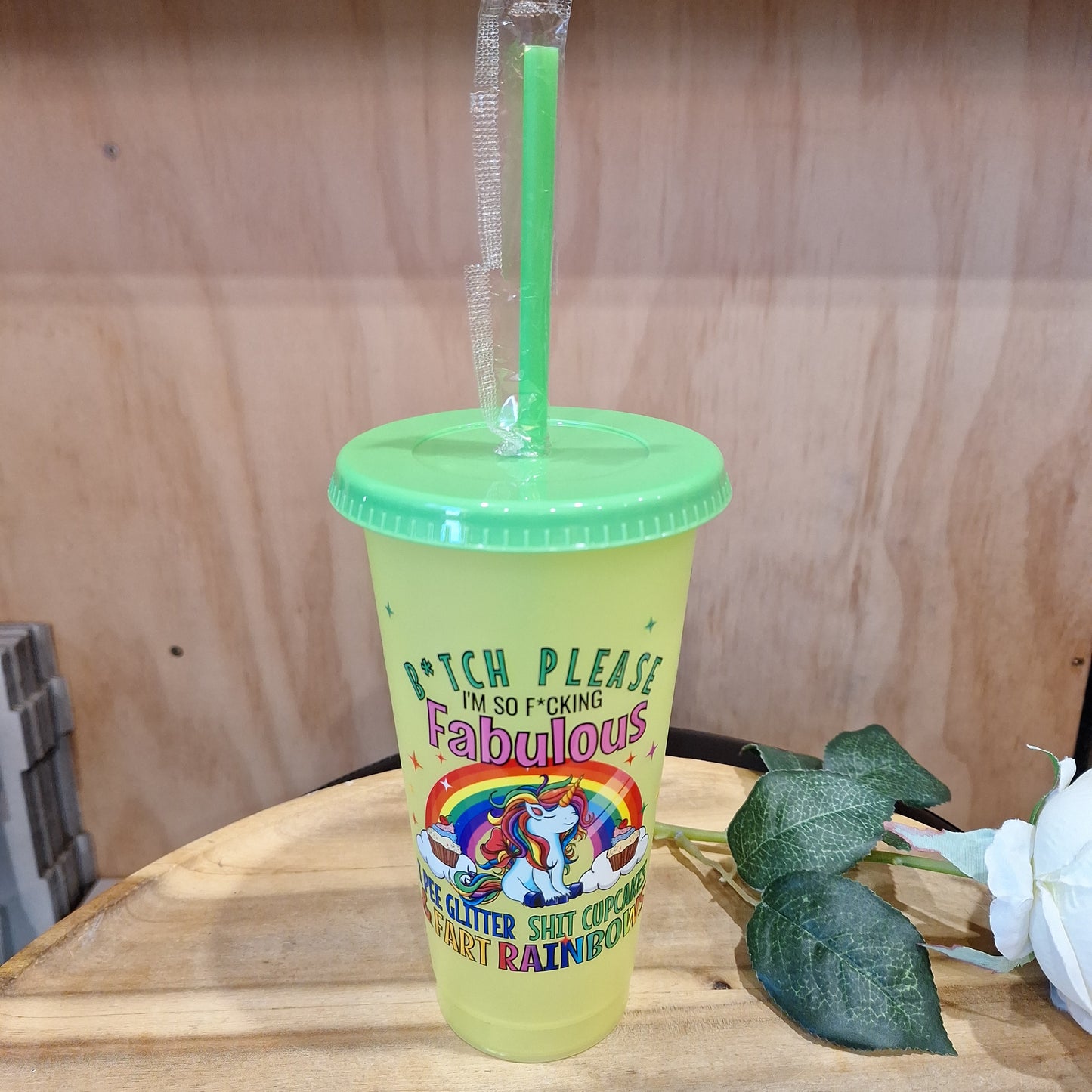 COLOUR CHANGING REUSABLE BPA FREE L CUP (24oz) WITH LID AND STRAW + SUBLIMATION WRAP