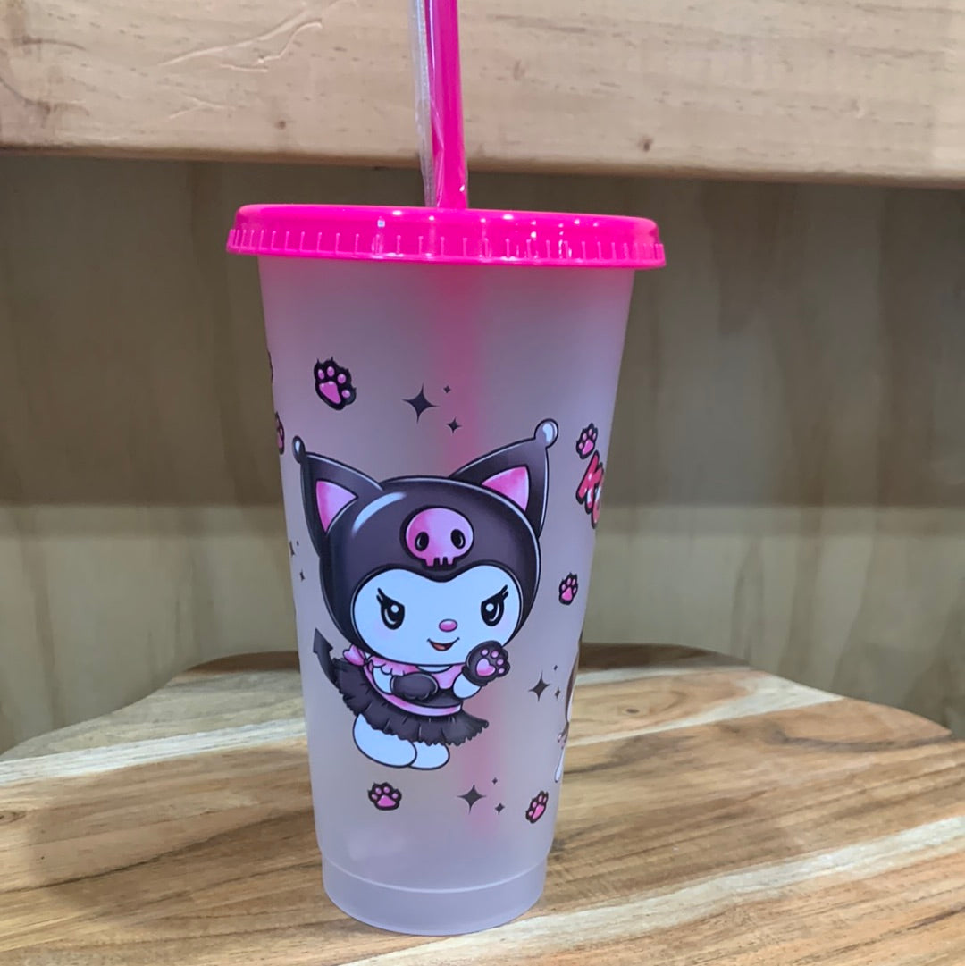 COLOUR CHANGING REUSABLE BPA FREE L CUP (24oz) WITH LID AND STRAW + SUBLIMATION WRAP