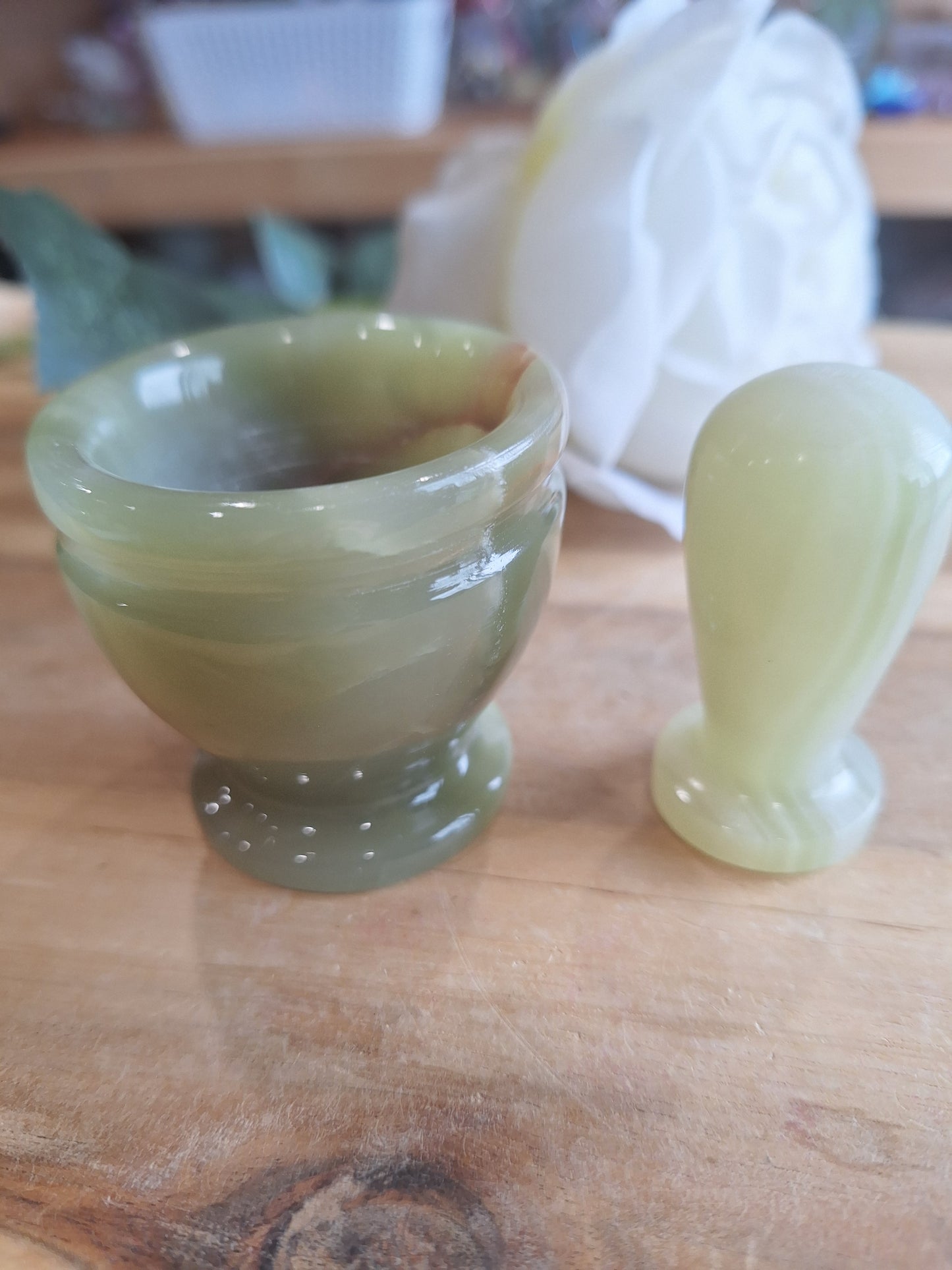 GREEN BANDED ONYX MORTAR PESTLE BOWL SET (SMALL)