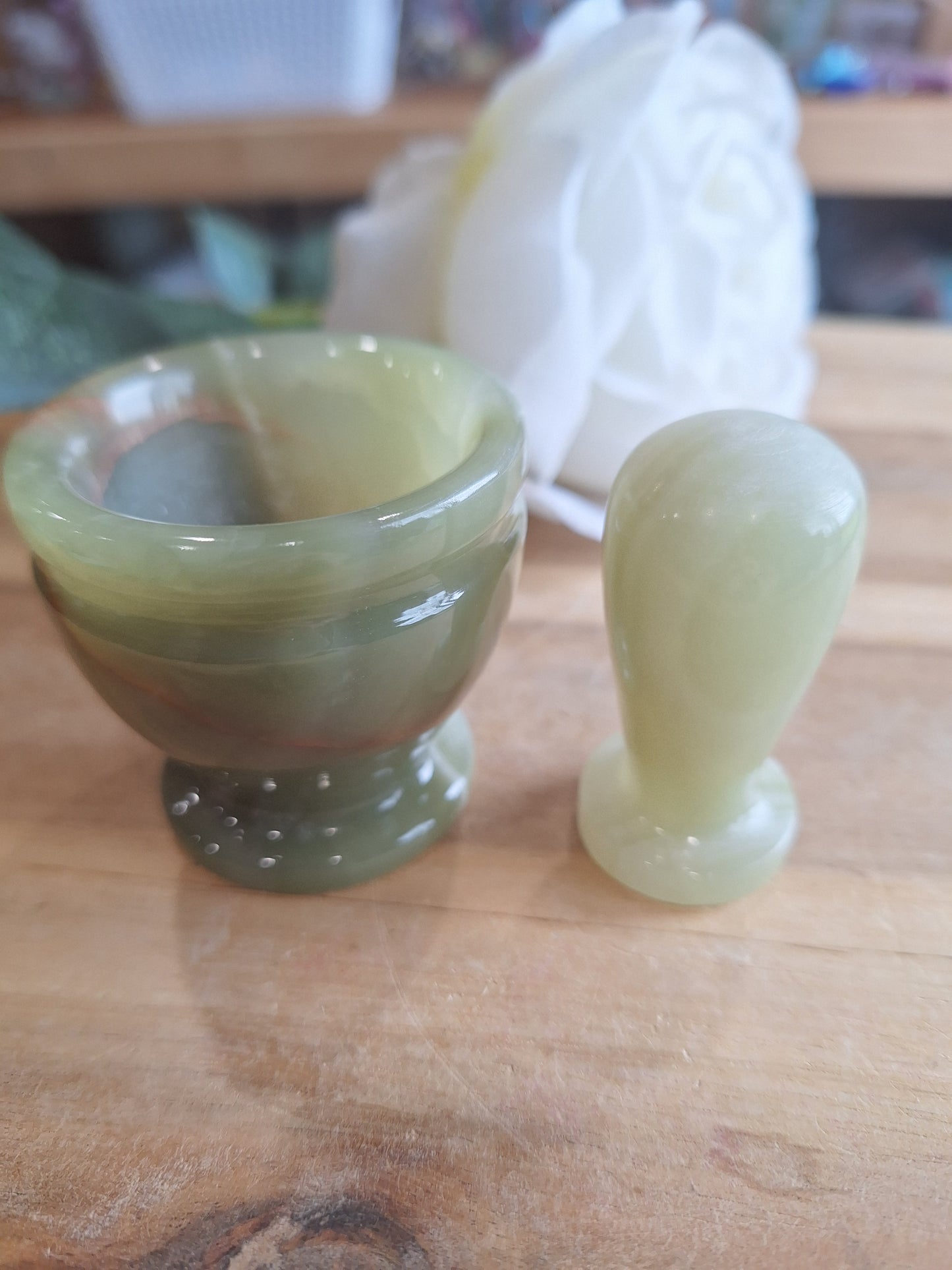 GREEN BANDED ONYX MORTAR PESTLE BOWL SET (SMALL)