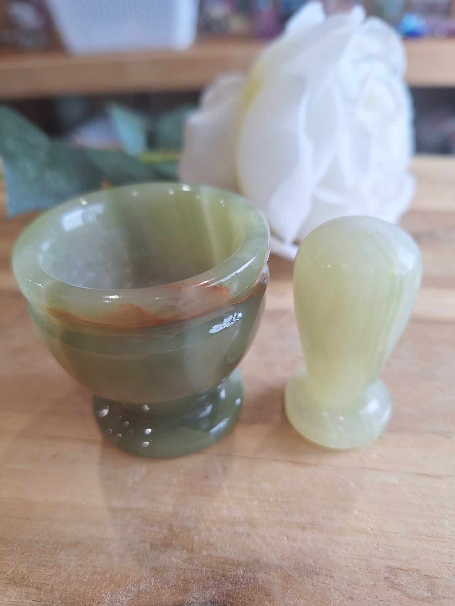 GREEN BANDED ONYX MORTAR PESTLE BOWL SET (SMALL)