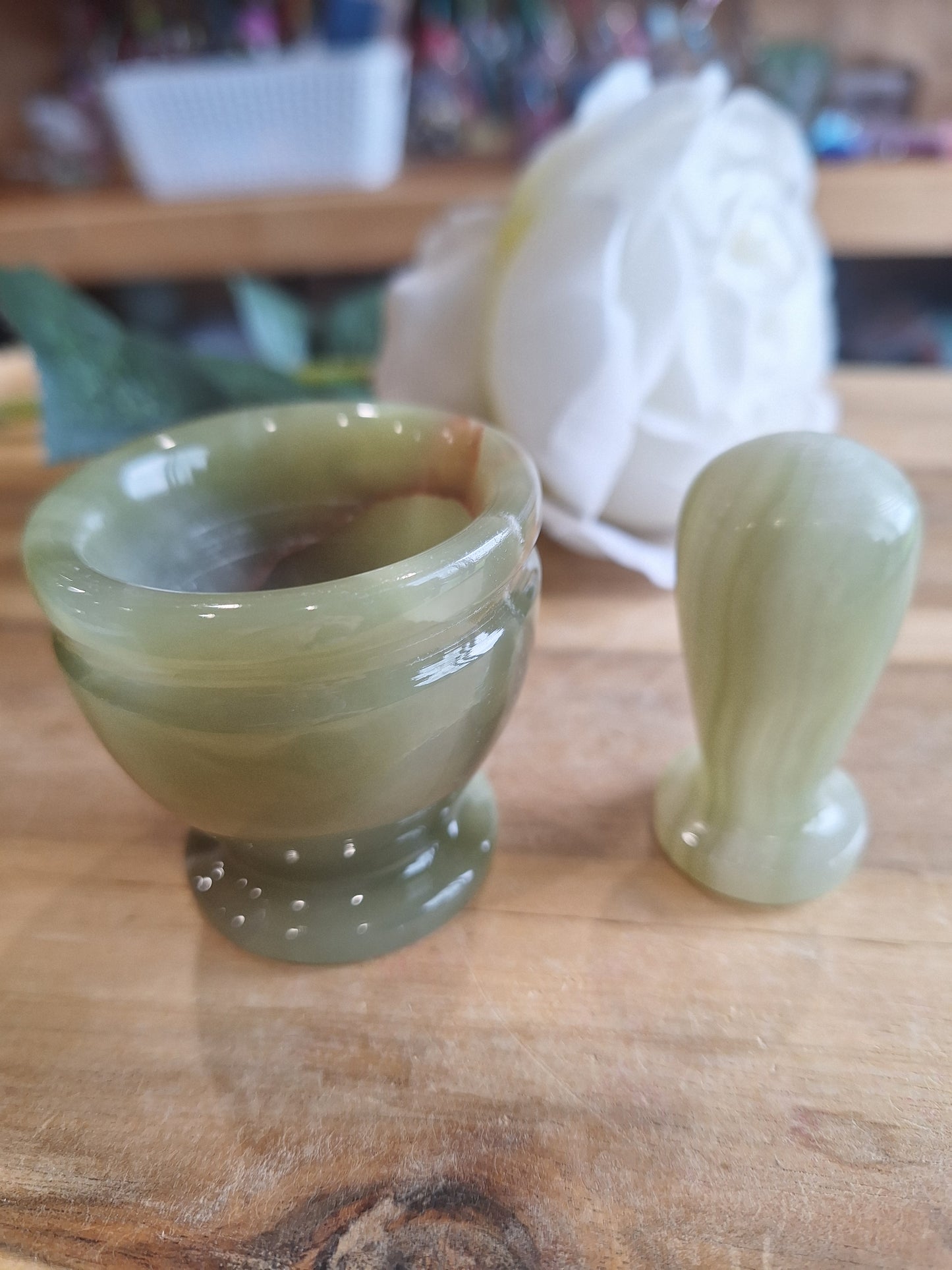 GREEN BANDED ONYX MORTAR PESTLE BOWL SET (SMALL)