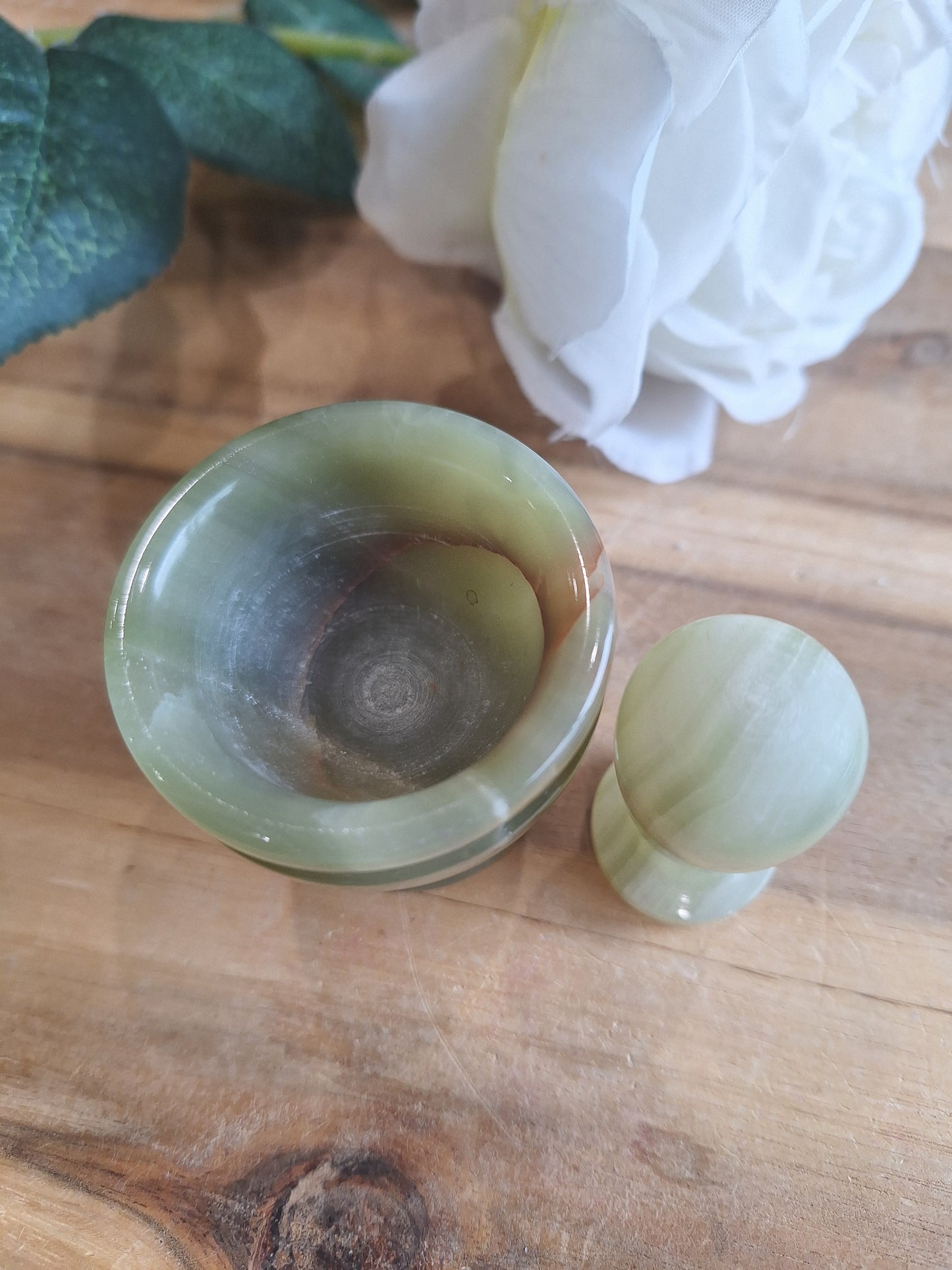 GREEN BANDED ONYX MORTAR PESTLE BOWL SET (SMALL)