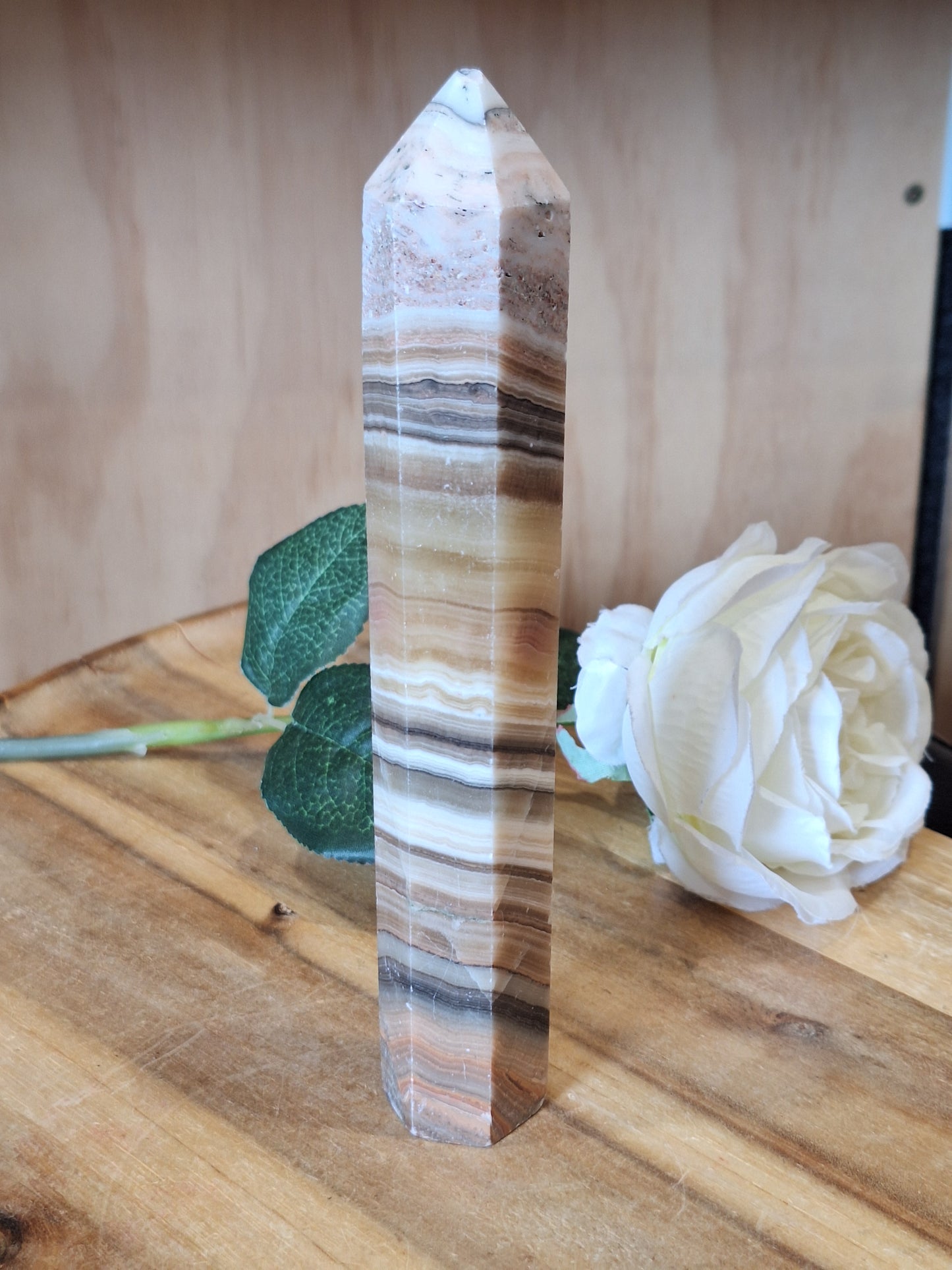 CHOCOLATE CALCITE TOWER (With slightly chipped point, priced to reflect this)