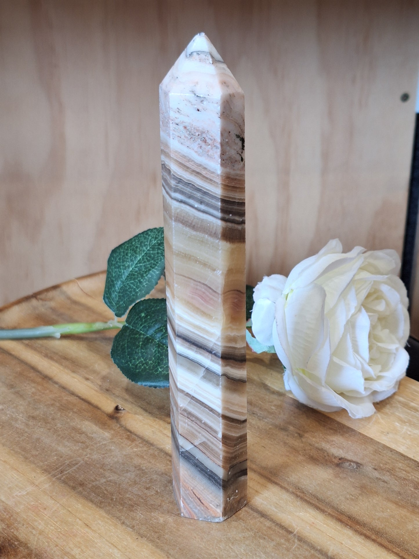 CHOCOLATE CALCITE TOWER (With slightly chipped point, priced to reflect this)