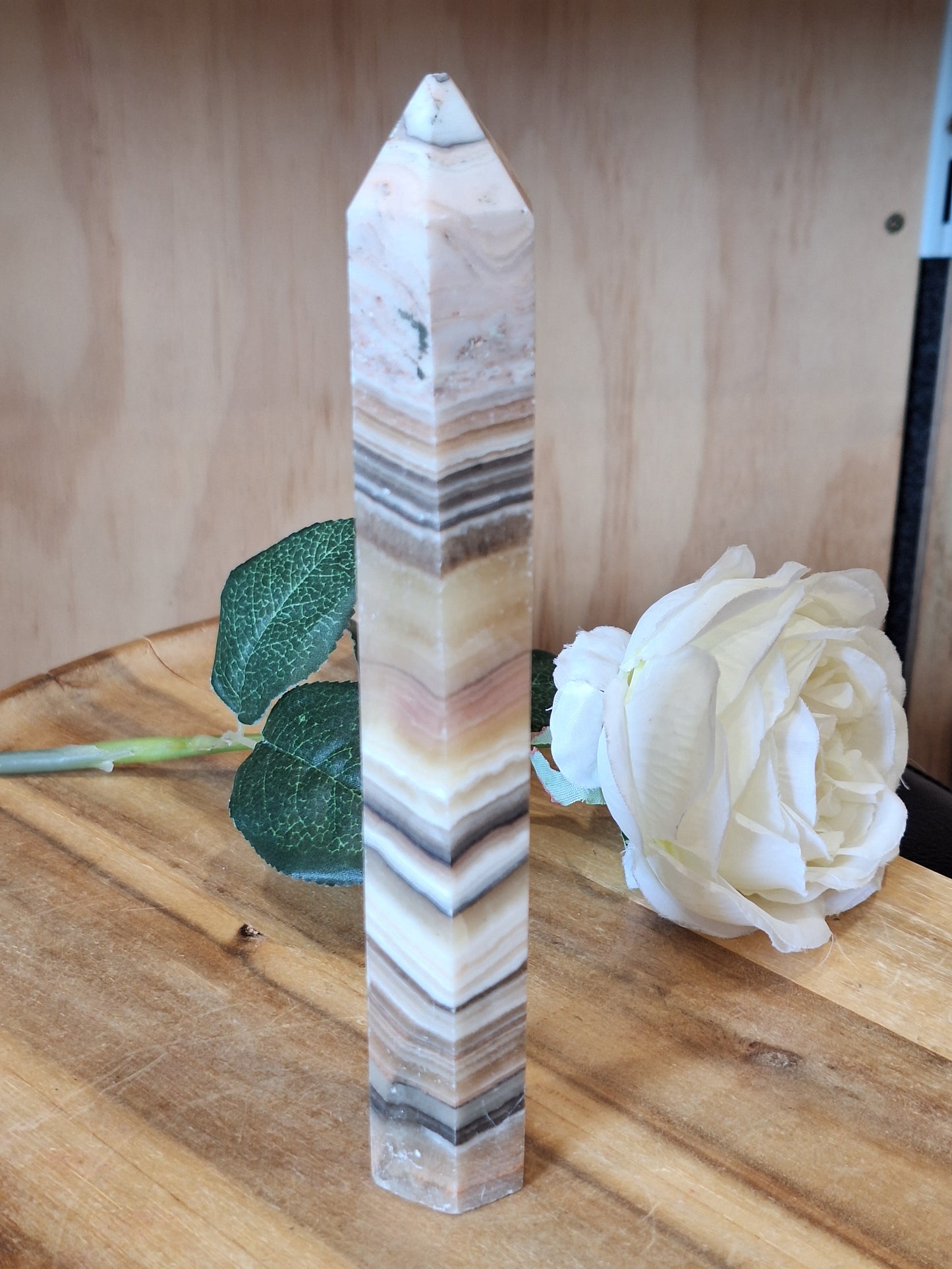 CHOCOLATE CALCITE TOWER (With slightly chipped point, priced to reflect this)