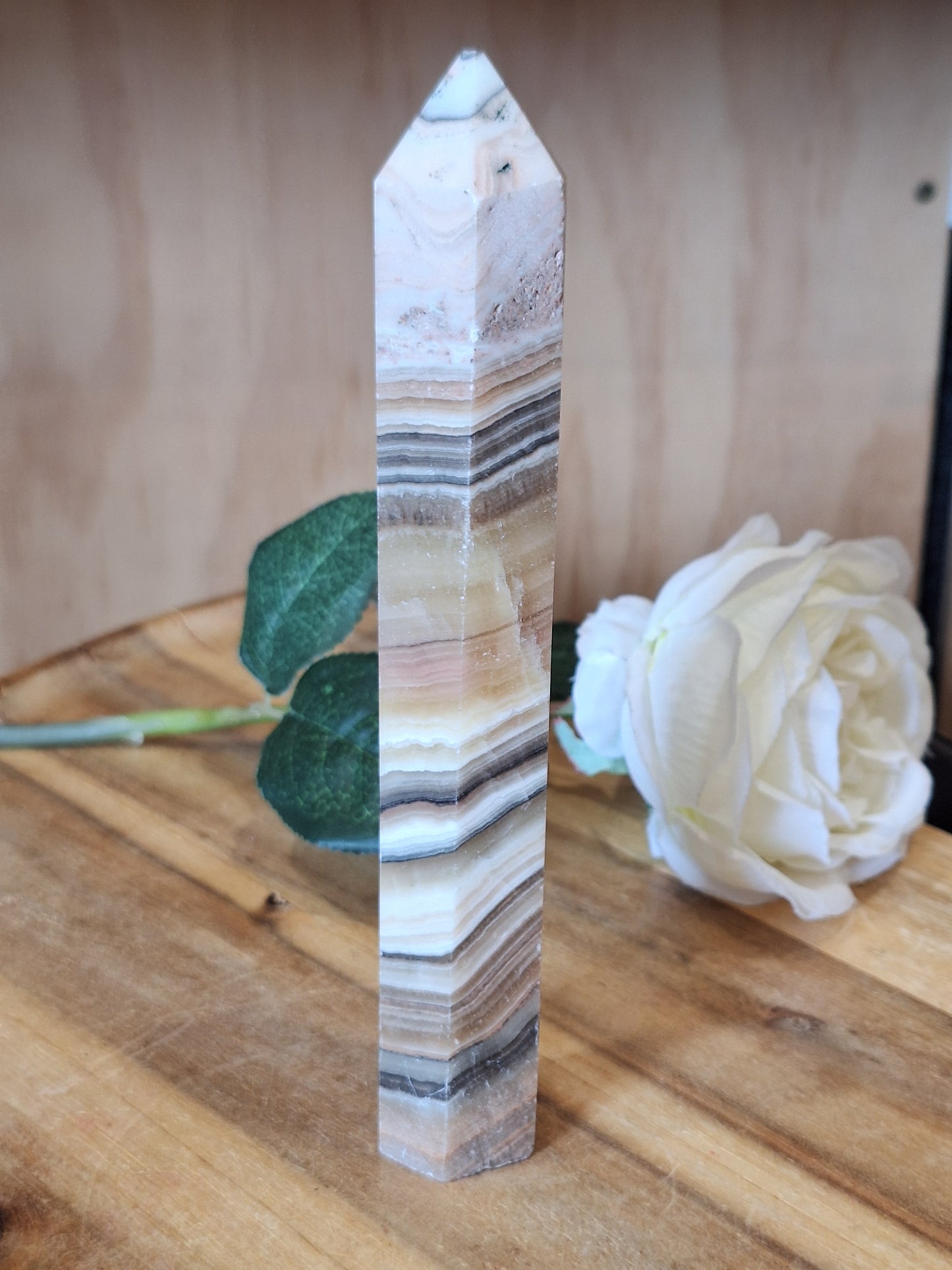 CHOCOLATE CALCITE TOWER (With slightly chipped point, priced to reflect this)
