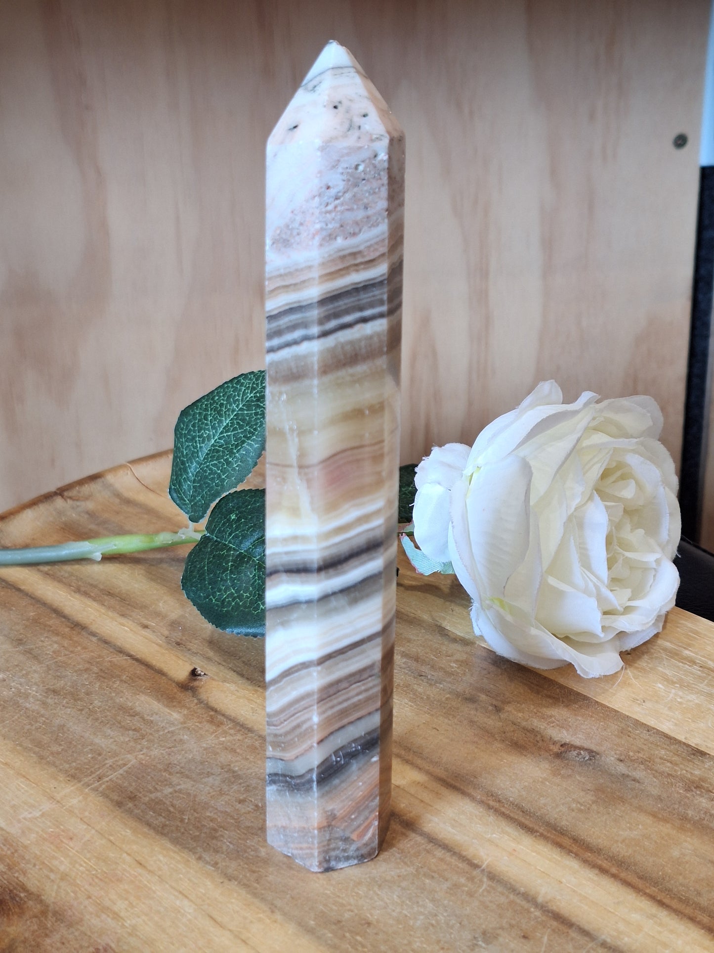 CHOCOLATE CALCITE TOWER (With slightly chipped point, priced to reflect this)