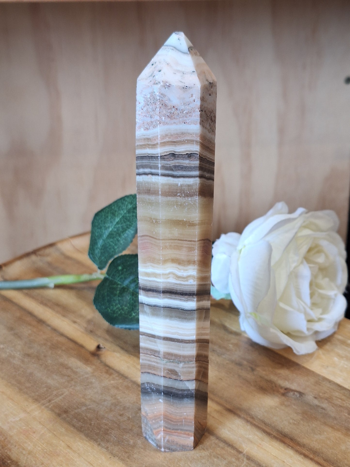 CHOCOLATE CALCITE TOWER (With slightly chipped point, priced to reflect this)