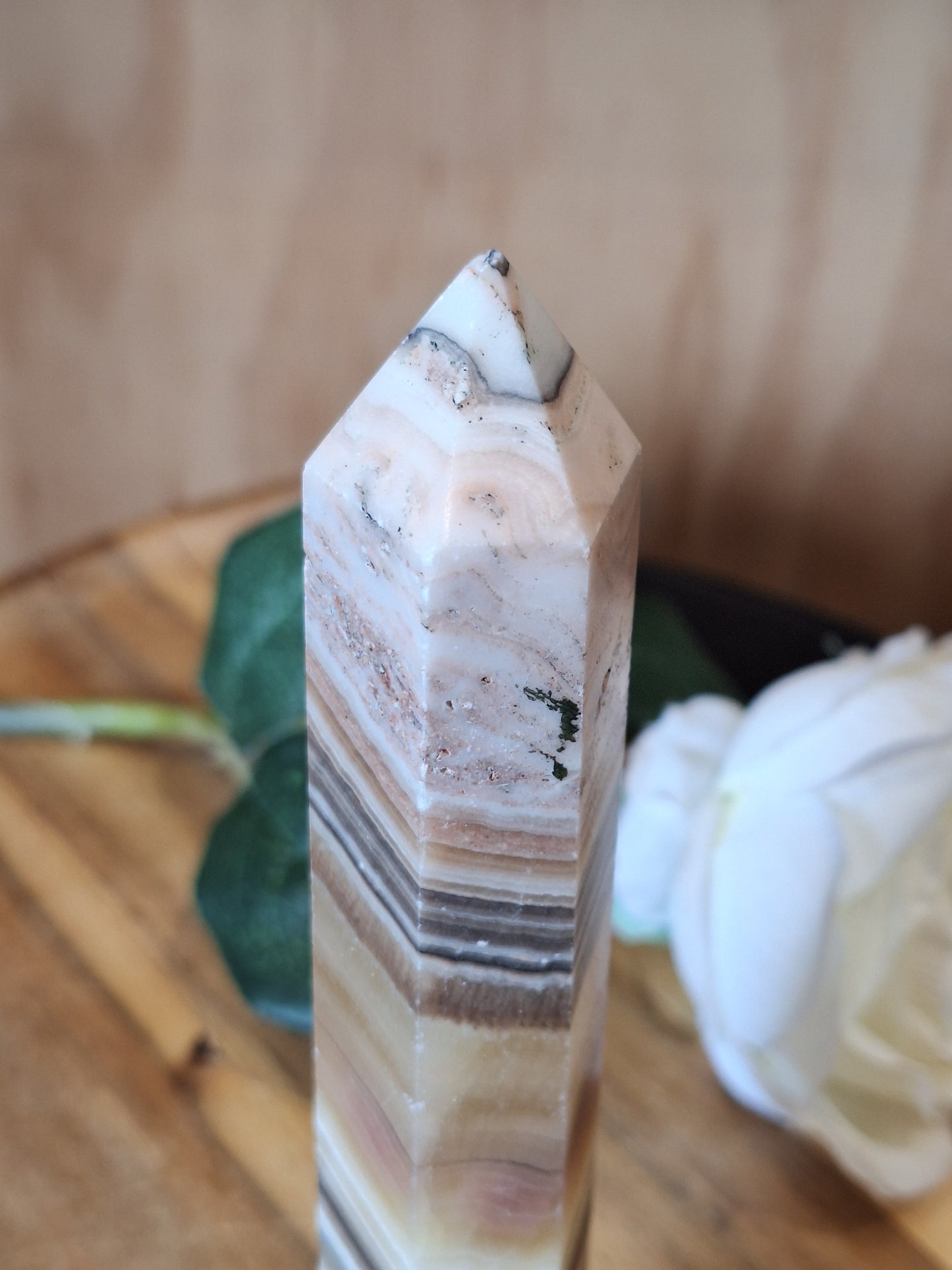 CHOCOLATE CALCITE TOWER (With slightly chipped point, priced to reflect this)