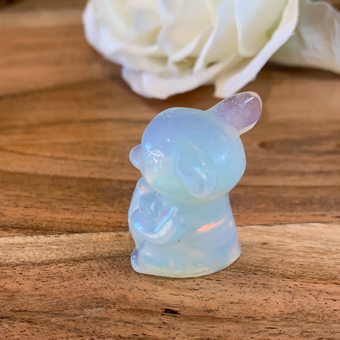 WINNIE THE POOH IN HONEY CALCITE, BLACK OBSIDIAN, OPALITE & RUBY ZIOSITE