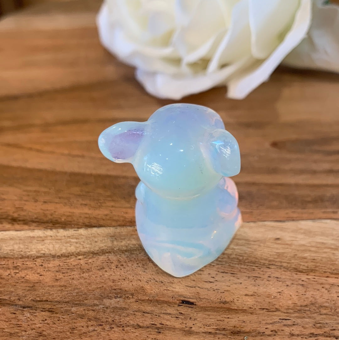 WINNIE THE POOH IN HONEY CALCITE, BLACK OBSIDIAN, OPALITE & RUBY ZIOSITE
