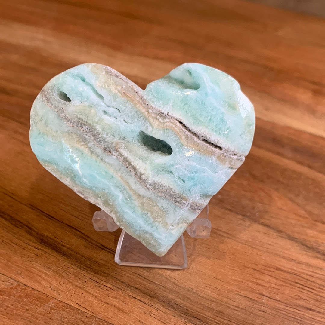 BLUE ARAGONITE HEARTS with stand
