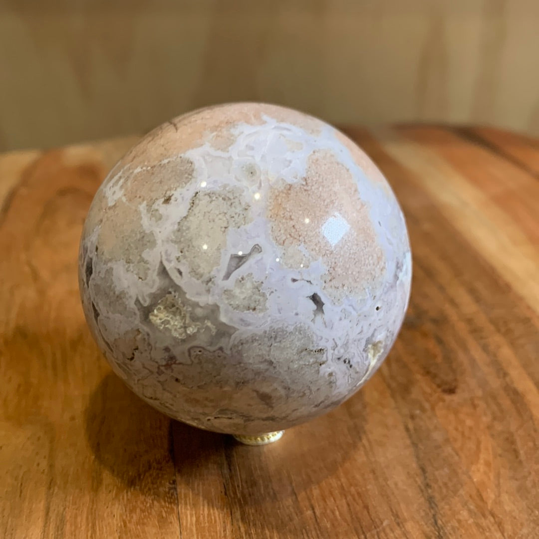 OCEAN JASPER SPHERE WITH A TOUCH OF FLOWER AGATE