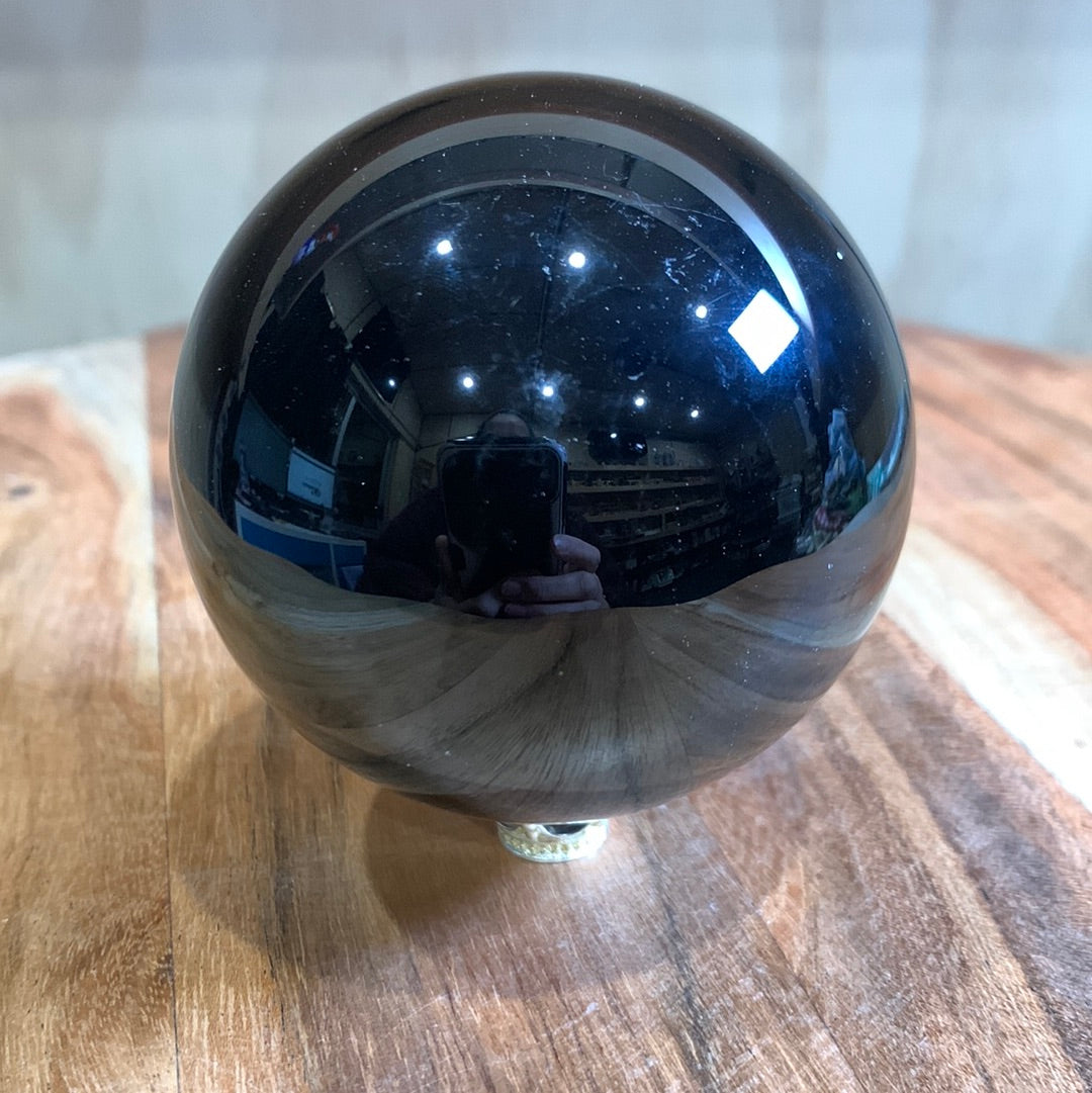 BLACK OBSIDIAN SPHERES WITH CRYSTAL MOON