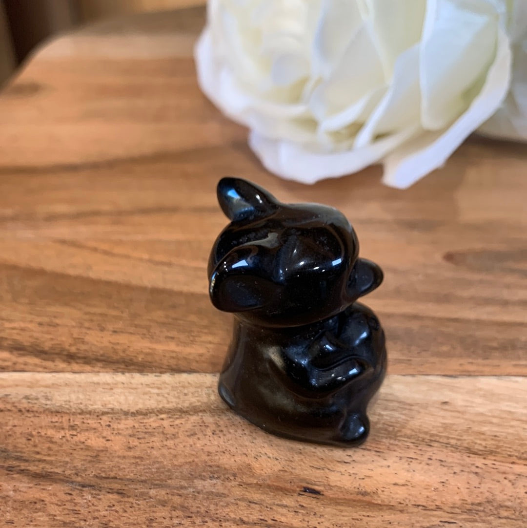 WINNIE THE POOH IN HONEY CALCITE, BLACK OBSIDIAN, OPALITE & RUBY ZIOSITE