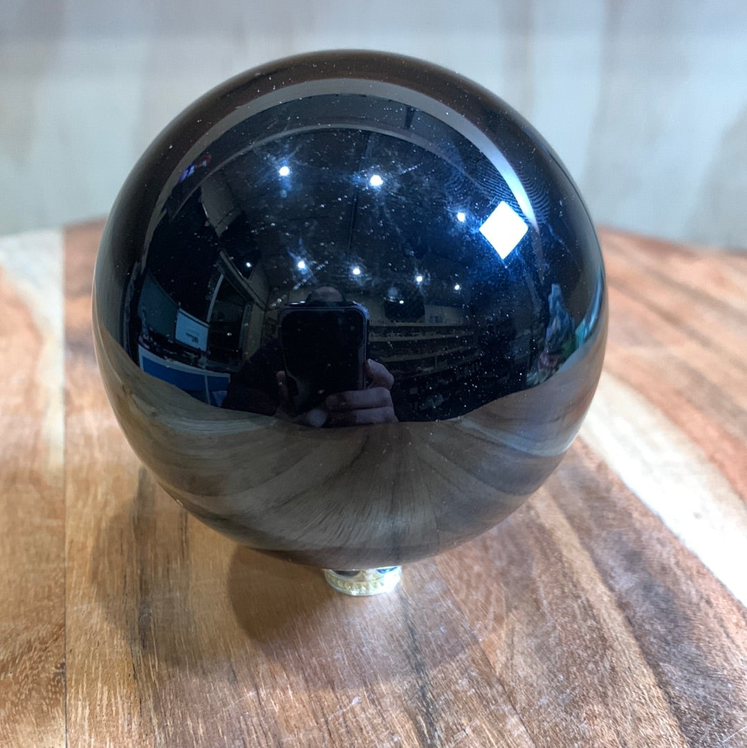 BLACK OBSIDIAN SPHERES WITH CRYSTAL MOON