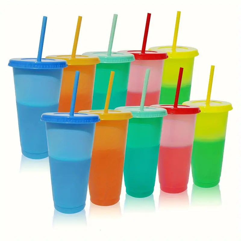 COLOUR CHANGING REUSABLE BPA FREE L CUP (24oz) WITH LID AND STRAW + SUBLIMATION WRAP