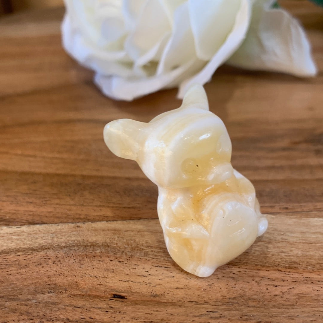 WINNIE THE POOH IN HONEY CALCITE, BLACK OBSIDIAN, OPALITE & RUBY ZIOSITE
