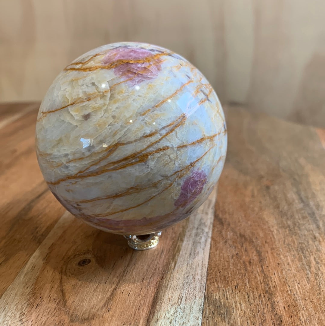 MEXICAN CRAZY LACE AGATE with PINK TOURMALINE SPHERE