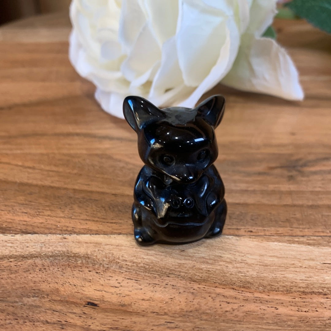 WINNIE THE POOH IN HONEY CALCITE, BLACK OBSIDIAN, OPALITE & RUBY ZIOSITE