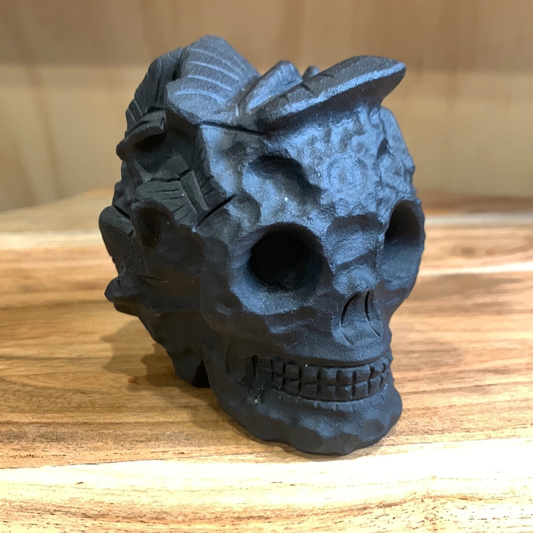 BLACK OBSIDIAN SKULL WITH BUTTERFLIES