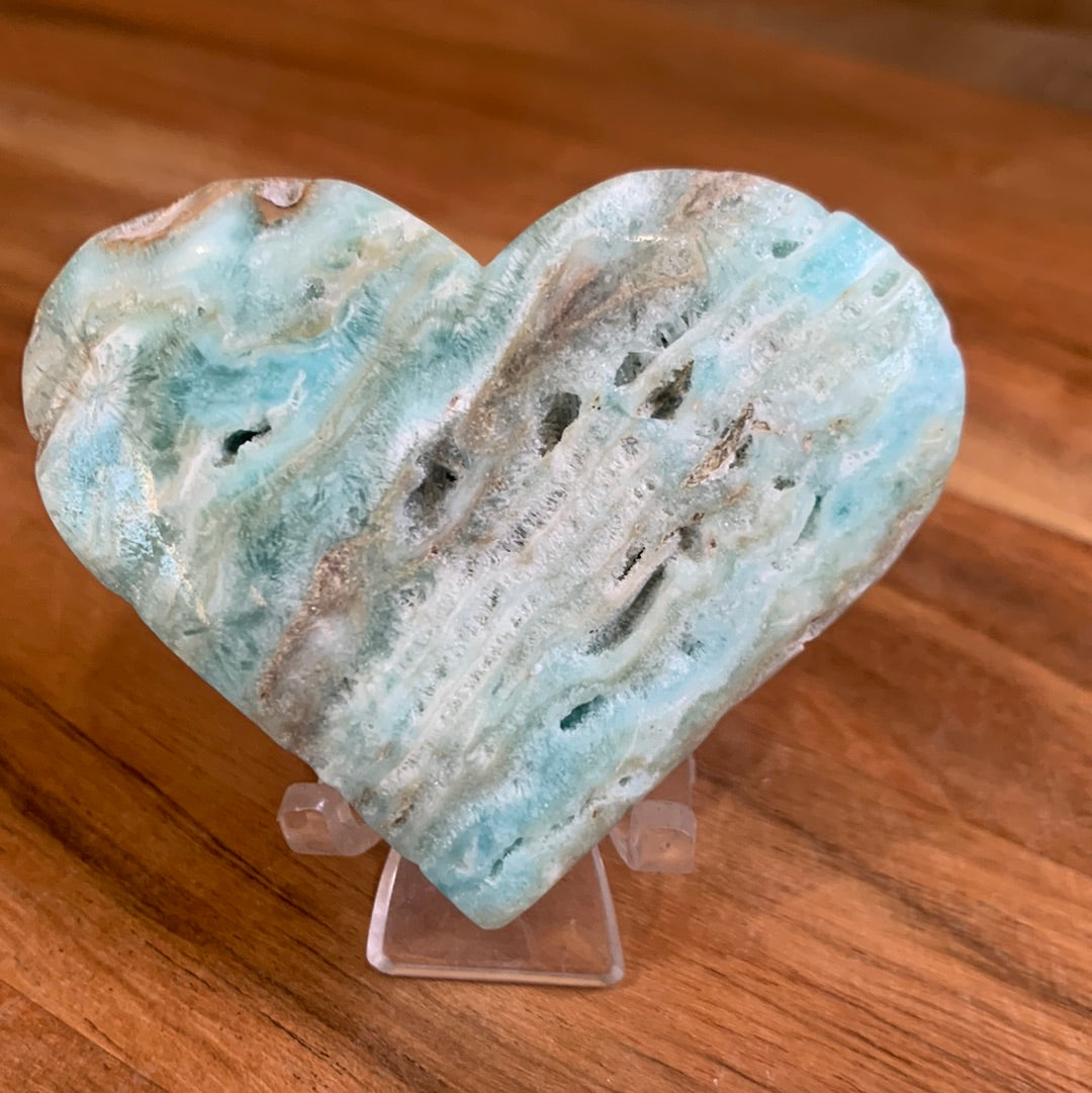 BLUE ARAGONITE HEARTS with stand