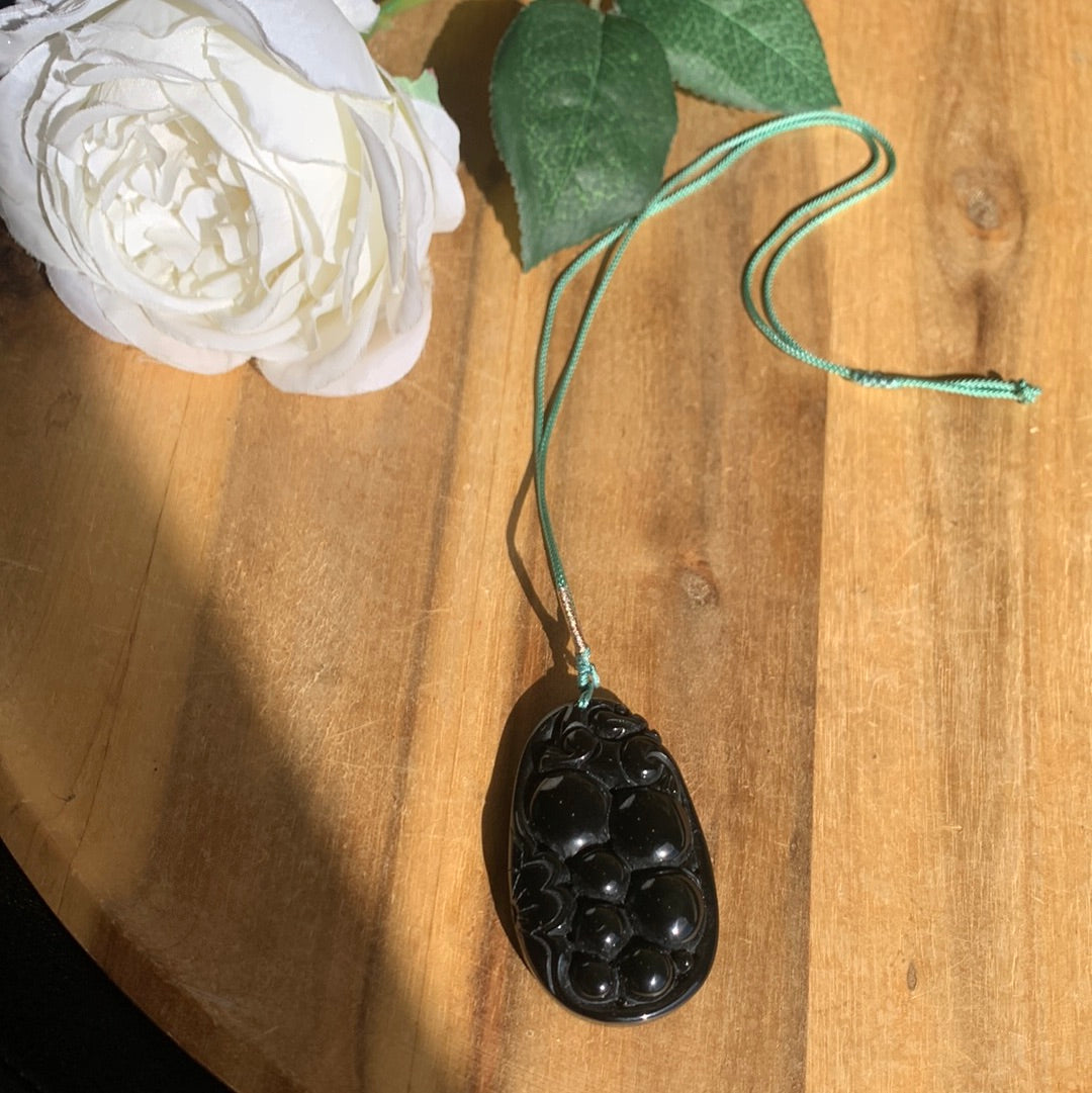 BLACK OBSIDIAN DRAGON EGG PENDANT