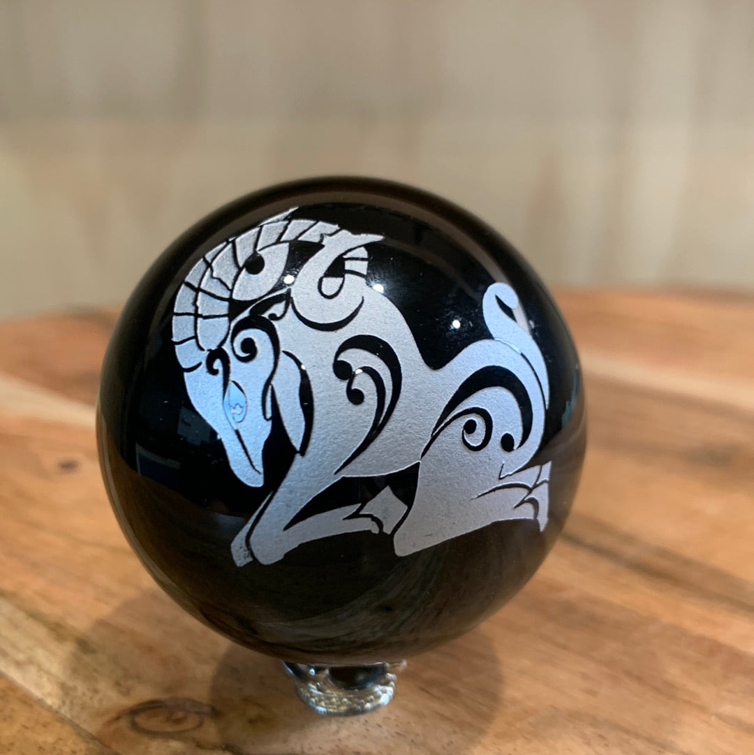 BLACK OBSIDIAN ASTROLOGY & SYMBOL SPHERES