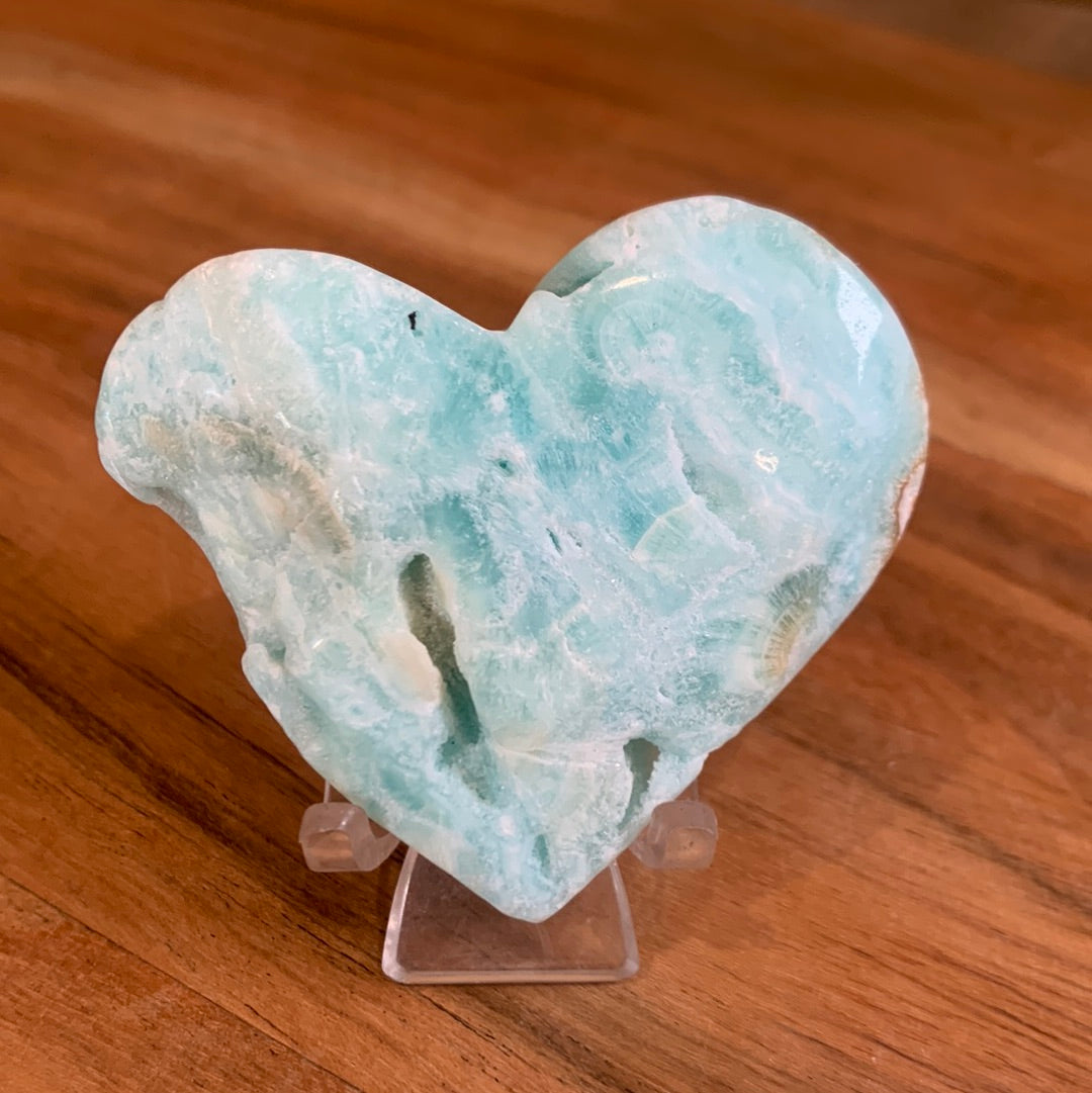BLUE ARAGONITE HEARTS with stand