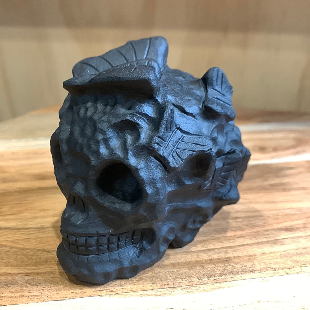 BLACK OBSIDIAN SKULL WITH BUTTERFLIES