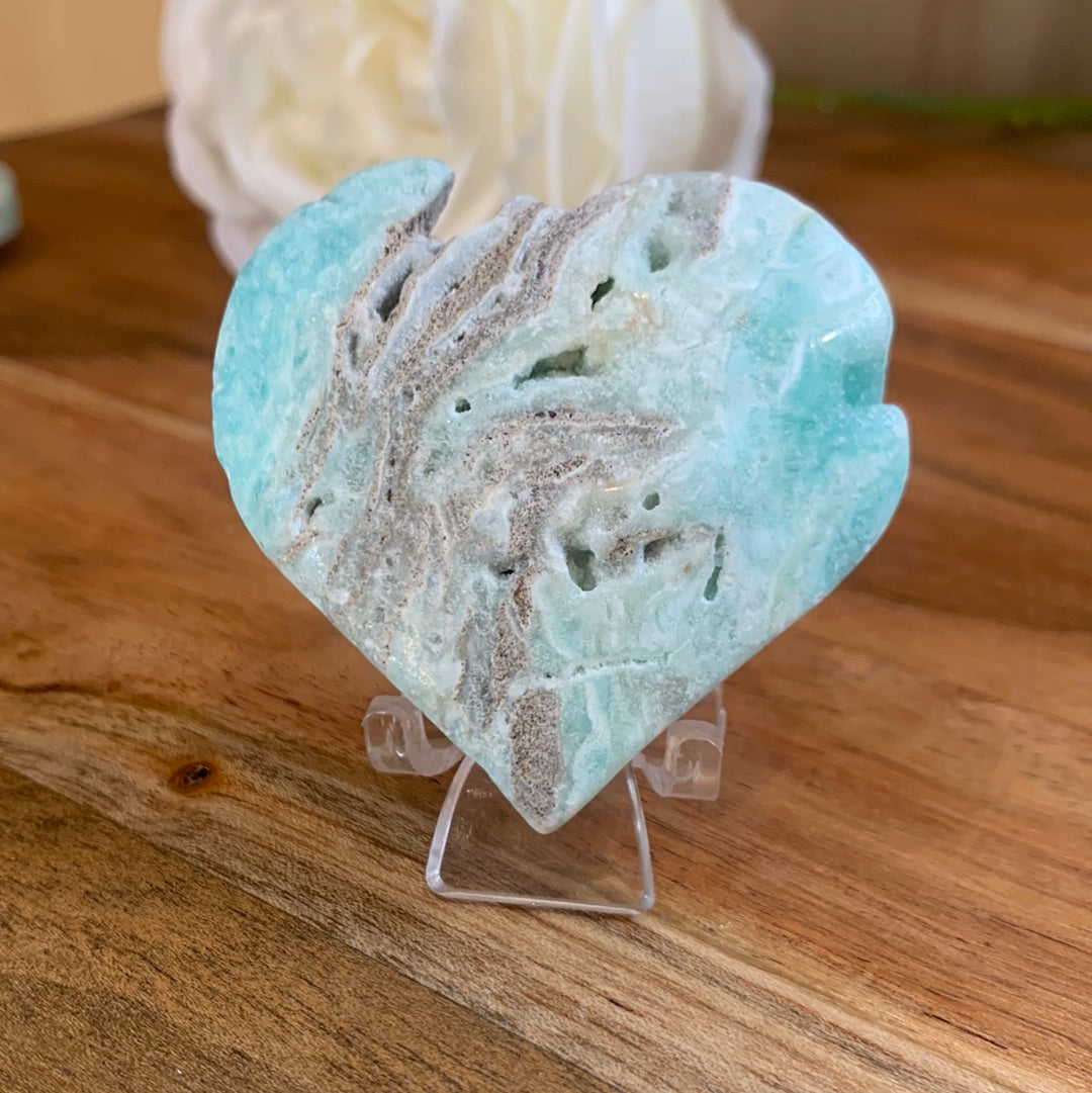 BLUE ARAGONITE HEARTS with stand