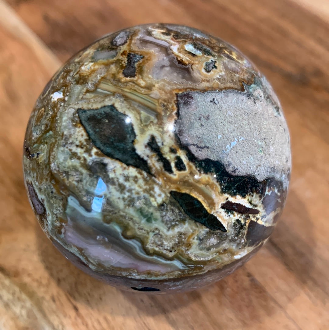 RAIN FORREST SPHERE (HALF POLISHED, HALF RAW)