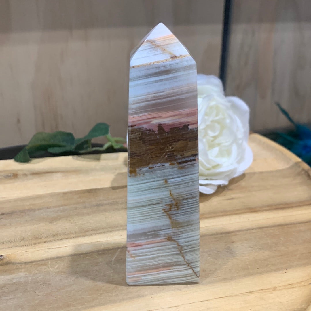 GREEN BANDED ONYX TOWERS