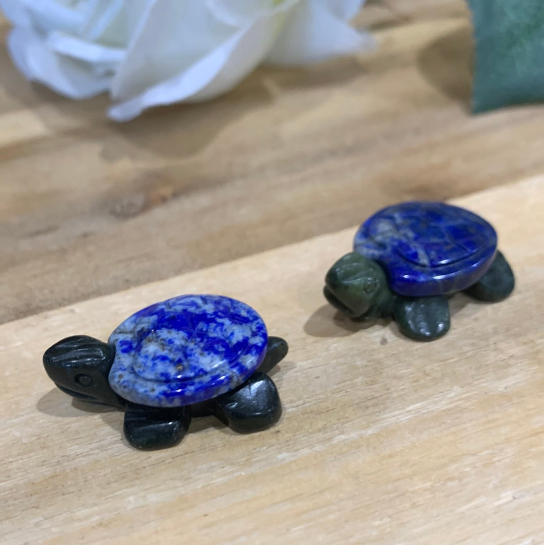 LAPIS LAZULI TURTLES WITH SEPTARIAN JADE