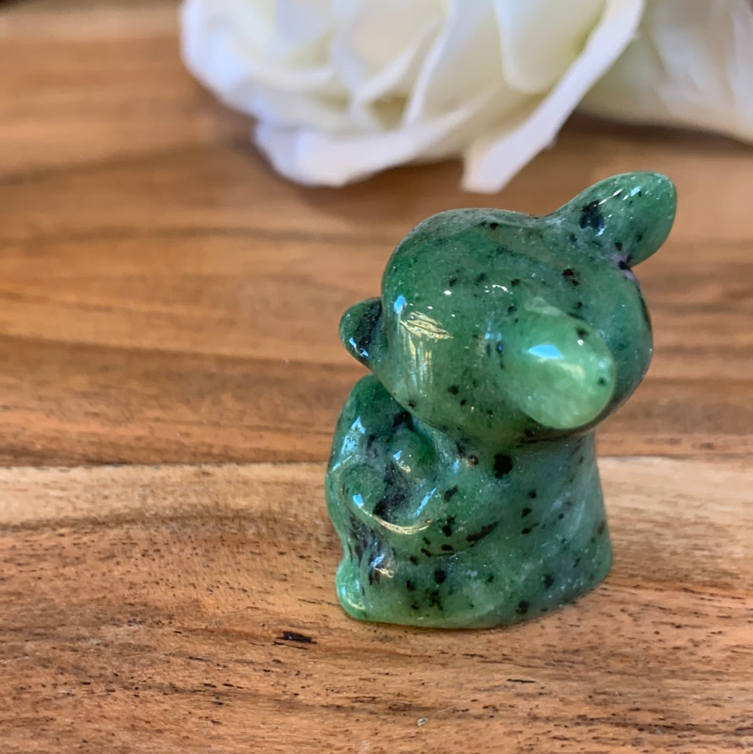 WINNIE THE POOH IN HONEY CALCITE, BLACK OBSIDIAN, OPALITE & RUBY ZIOSITE