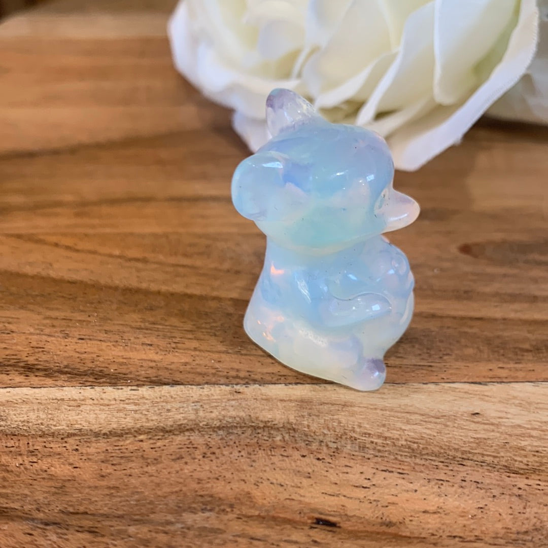WINNIE THE POOH IN HONEY CALCITE, BLACK OBSIDIAN, OPALITE & RUBY ZIOSITE