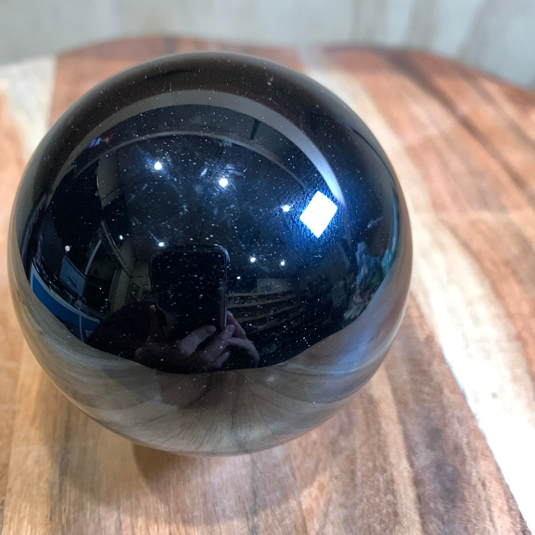 BLACK OBSIDIAN SPHERES WITH CRYSTAL MOON