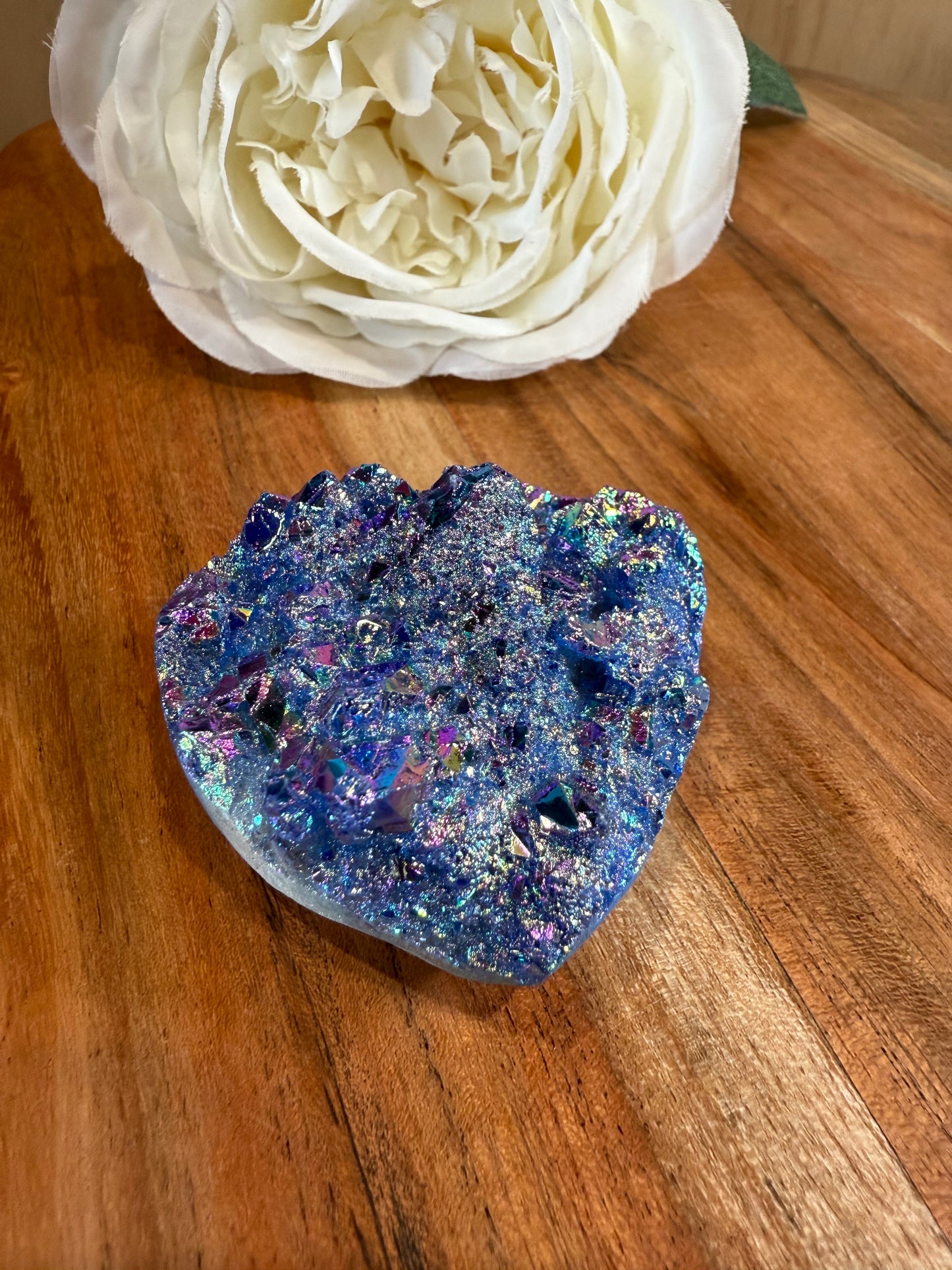 PURPLE AURA DYED QUARTZ DRUZY AGATE HEARTS