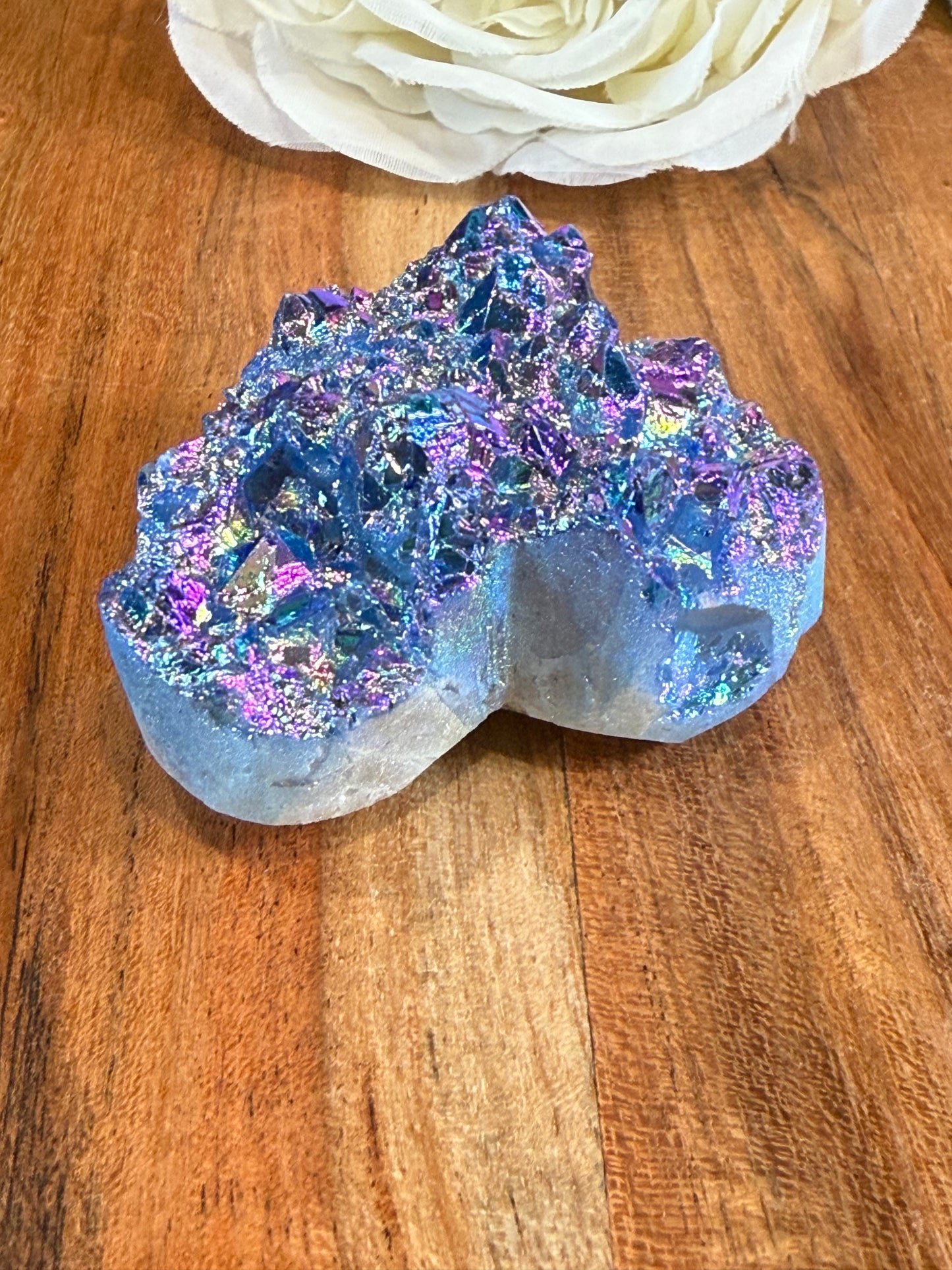 PURPLE AURA DYED QUARTZ DRUZY AGATE HEARTS
