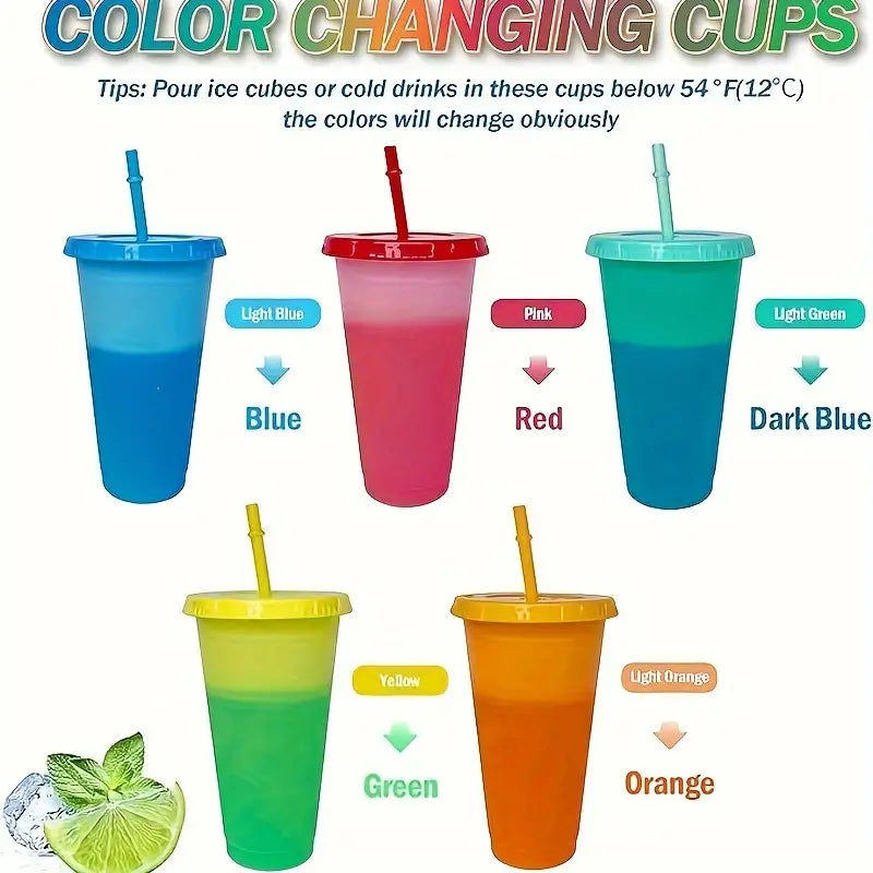 COLOUR CHANGING REUSABLE BPA FREE L CUP (24oz) WITH LID AND STRAW + SUBLIMATION WRAP