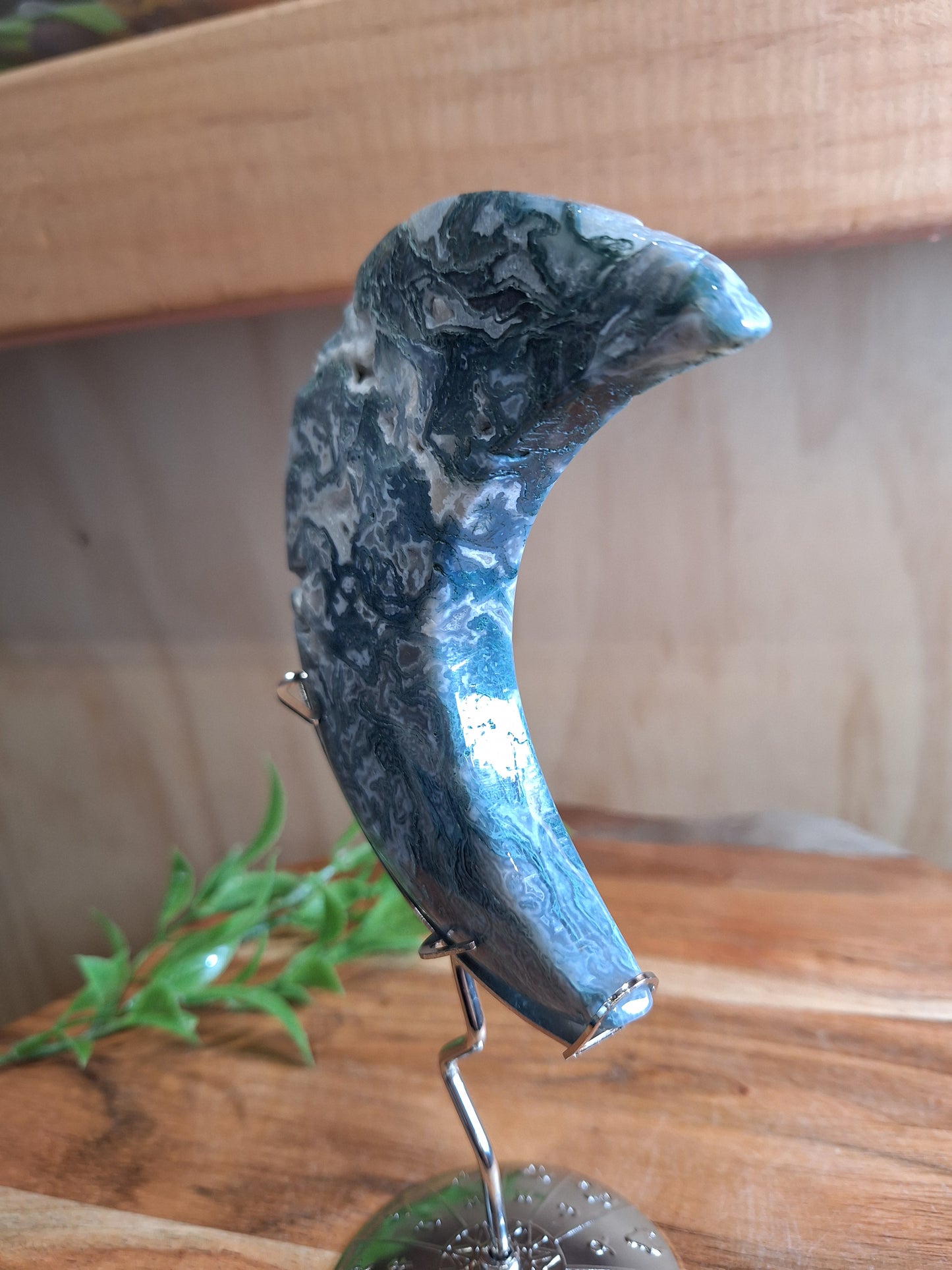 MOSS AGATE MOON INCLUDING STAND