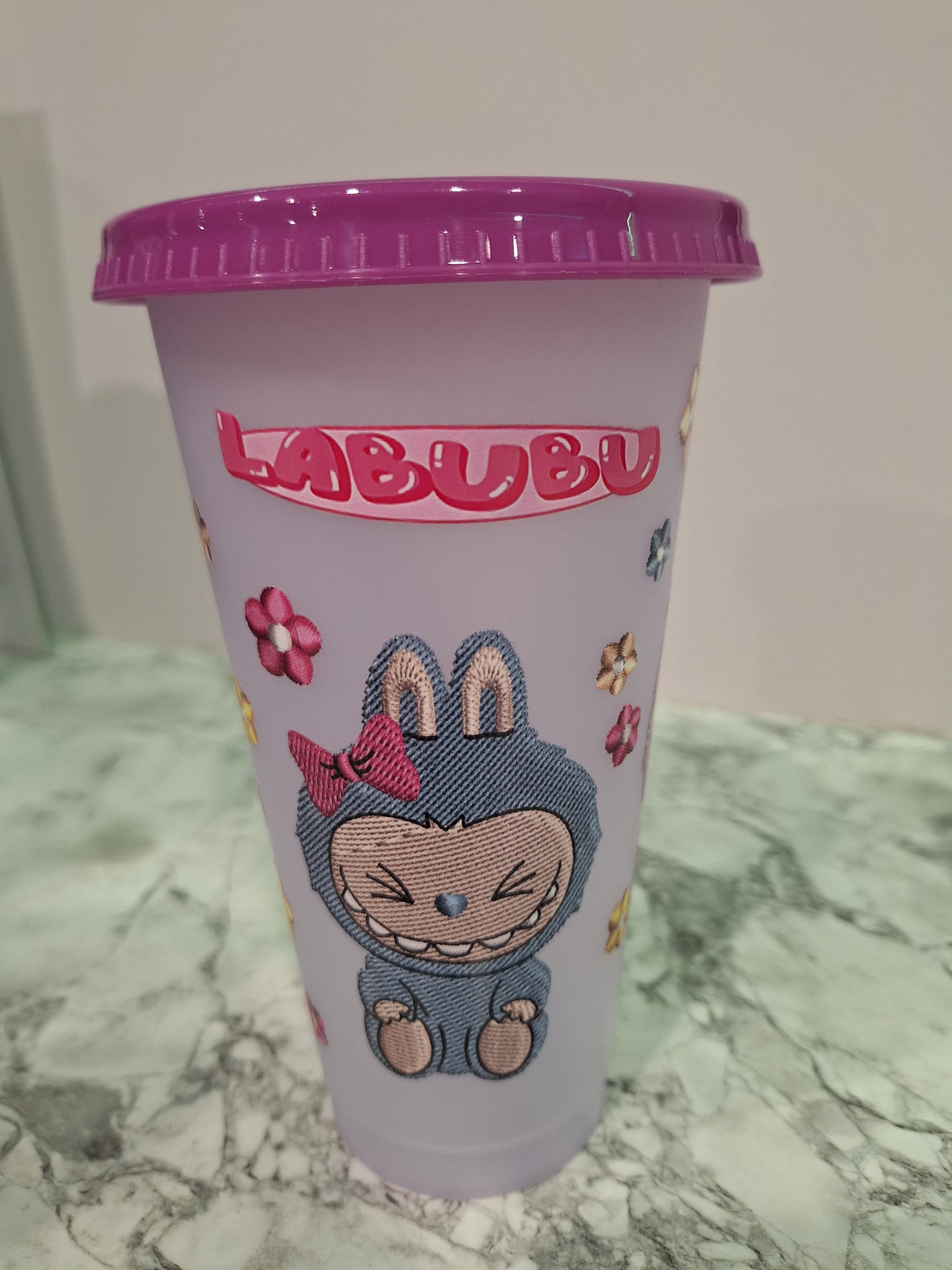 COLOUR CHANGING REUSABLE BPA FREE L CUP (24oz) WITH LID AND STRAW + SUBLIMATION WRAP