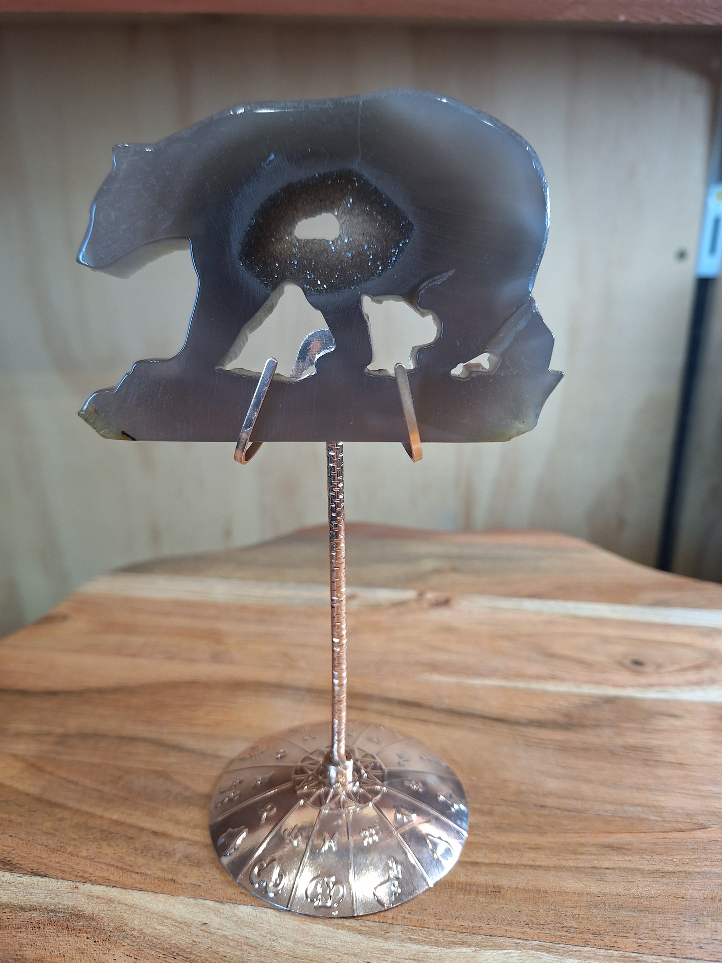 DRUUZY BEAR ON ROSE GOLD ASTROLOGICAL STAND