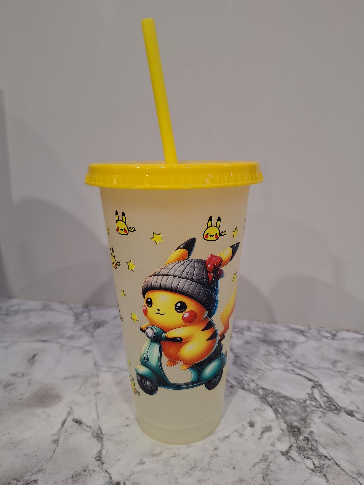 COLOUR CHANGING REUSABLE BPA FREE L CUP (24oz) WITH LID AND STRAW + SUBLIMATION WRAP